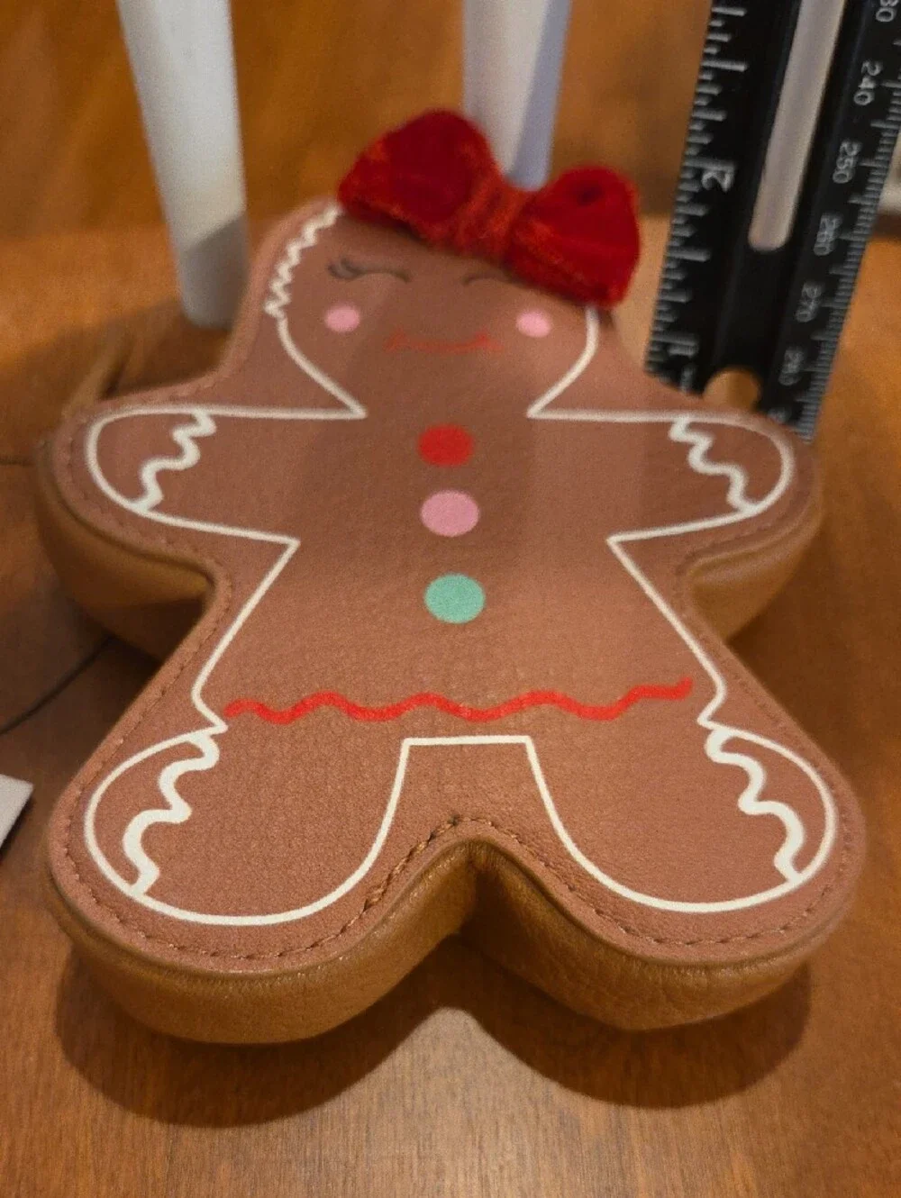 LC Lauren Conrad Brown Gingerbread Girl Coin Purse with Red Bow